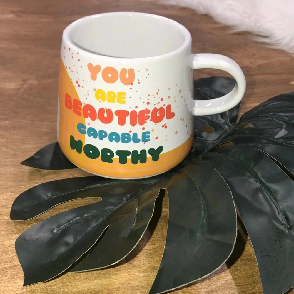 Adorable rainbow 70’s boho style coffee/tea mug